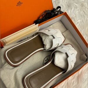 Hermes Oran White Sandals
